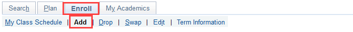Enrollment Screen with red box around Enroll tab and Add link.