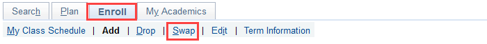 Enrollment Screen with red box around Enroll tab and Swap link.