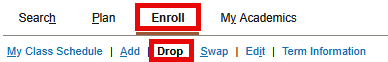 Enrollment Screen with red box around Enroll tab and Drop link.