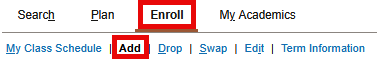 Enrollment Screen with red box around Enroll tab and Add link.