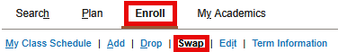 Enrollment Screen with red box around Enroll tab and Swap link.